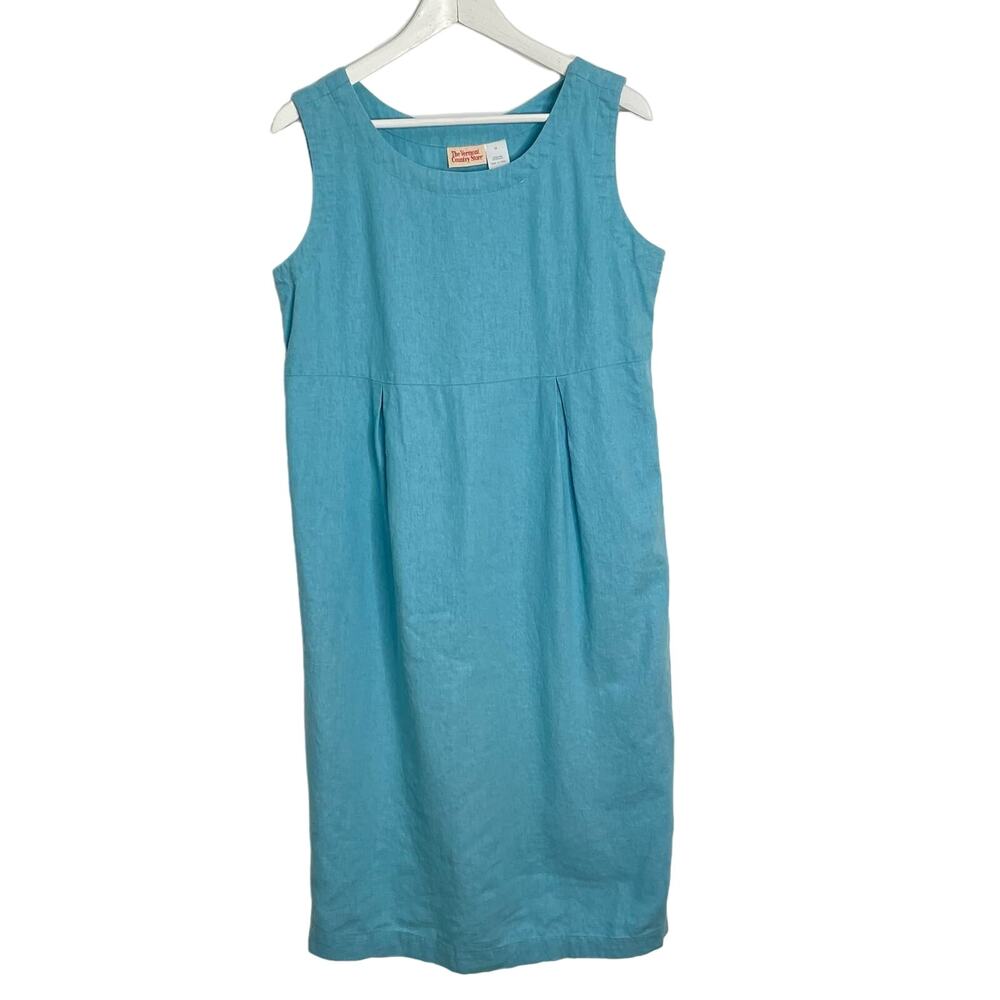 The Vermont Country Store Size M Aqua Linen Blend Sleeveless Short Shift Dress